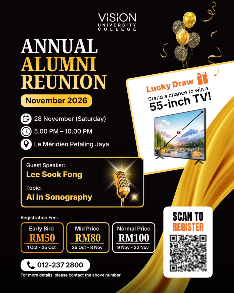 Vision University College Annual Alumni Reunion 2026 poster with event details and registration QR code